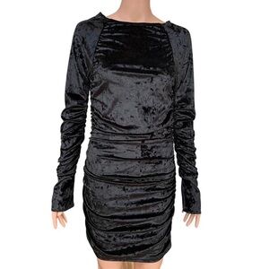 Wayf Black Velvet Long Sleeve Dress